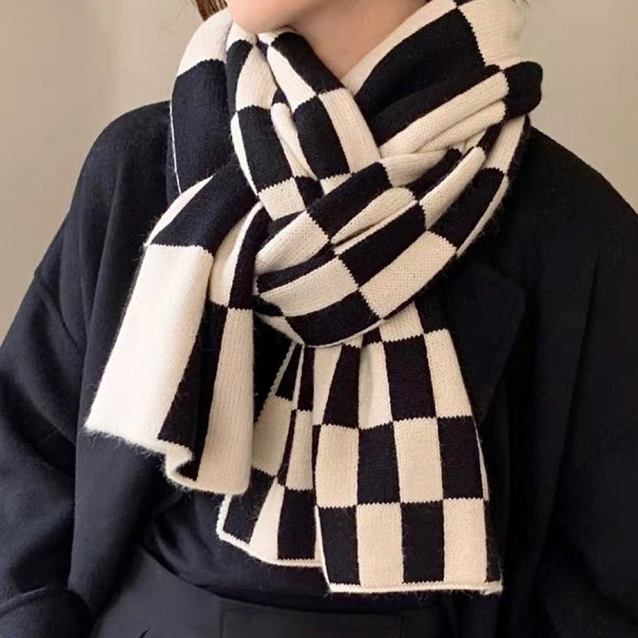 Checkered Knit Scarf for Women
