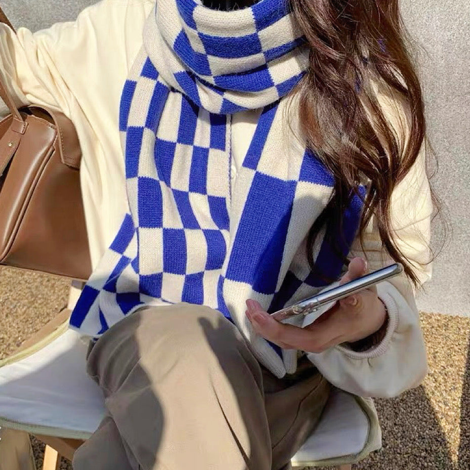 Checkered Knit Scarf for Women