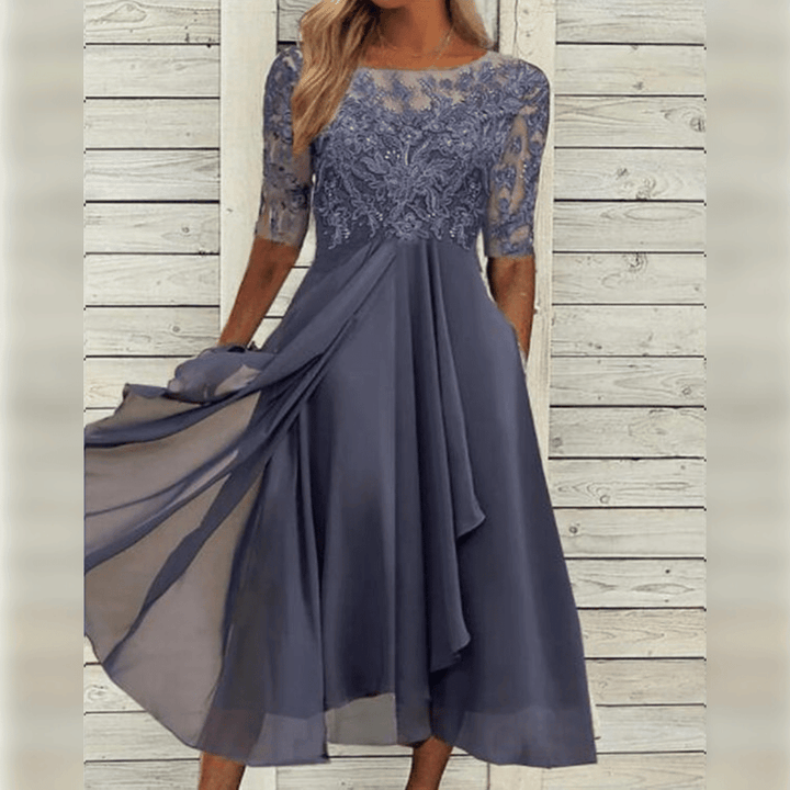 Elegant Midi Dress with Chiffon Ruffle Sleeves