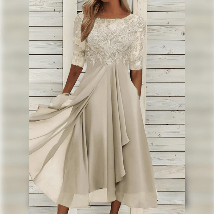 Elegant Midi Dress with Chiffon Ruffle Sleeves