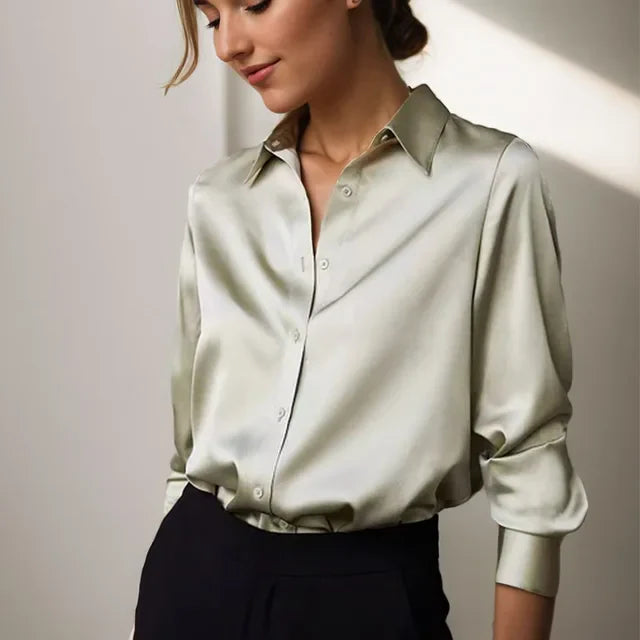Olive | Chic Satin Blouse with Glossy Finish