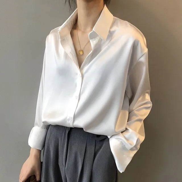 Olive | Chic Satin Blouse with Glossy Finish