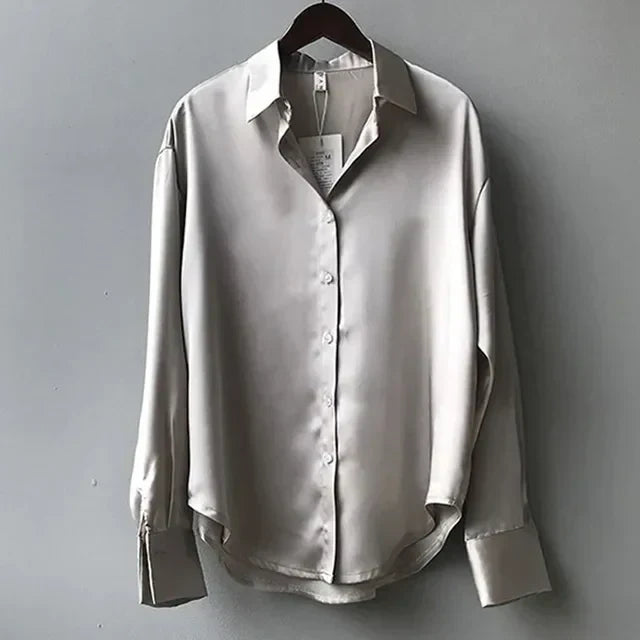 Olive | Chic Satin Blouse with Glossy Finish