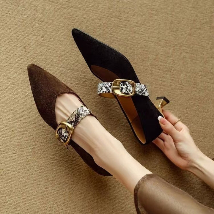 Marilyn | Suede Mid-Heel Shoes with Buckle Charm