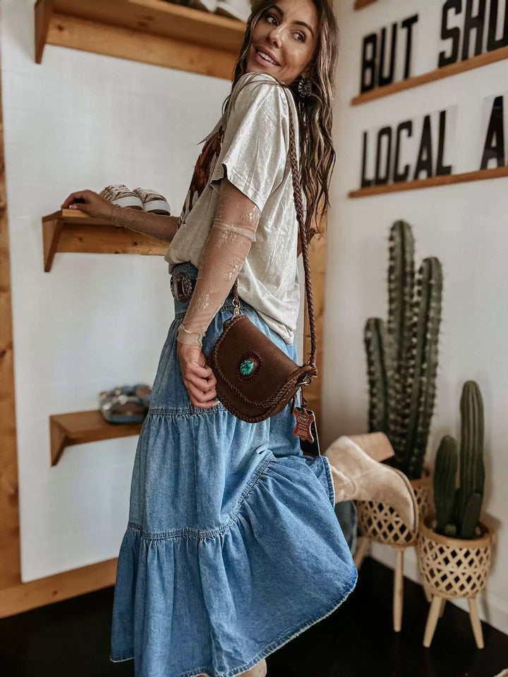Boho Style Long Denim Skirt