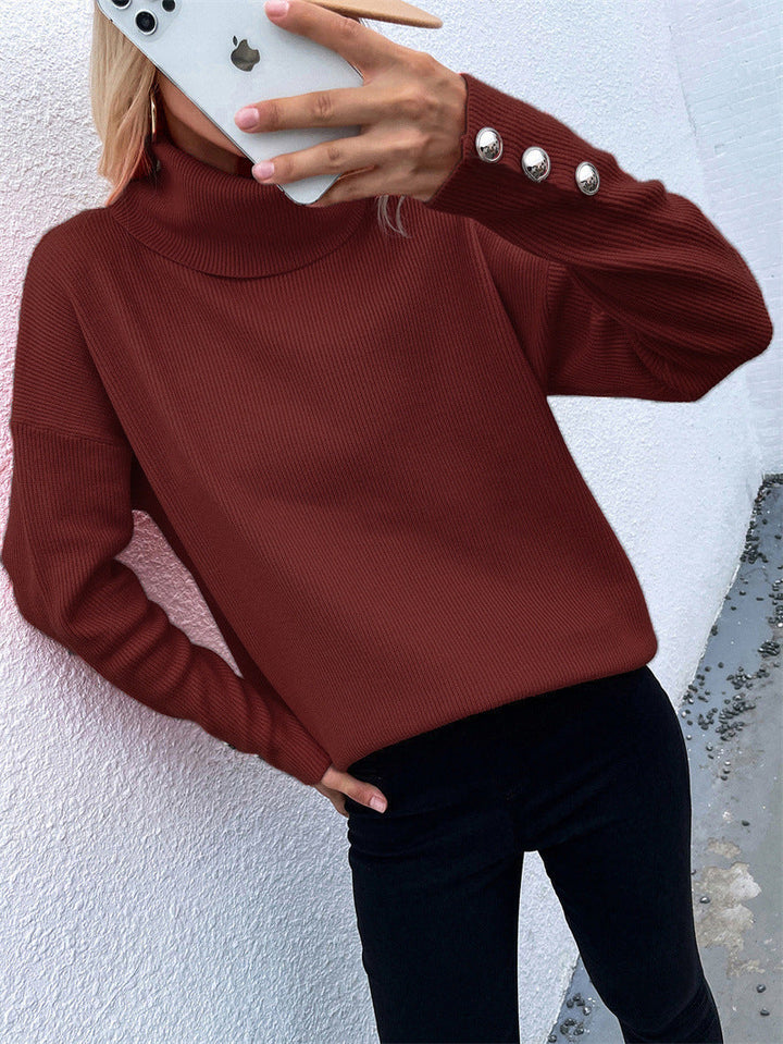 Elle | Winter Chic Turtleneck Sweater with Button Cuffs