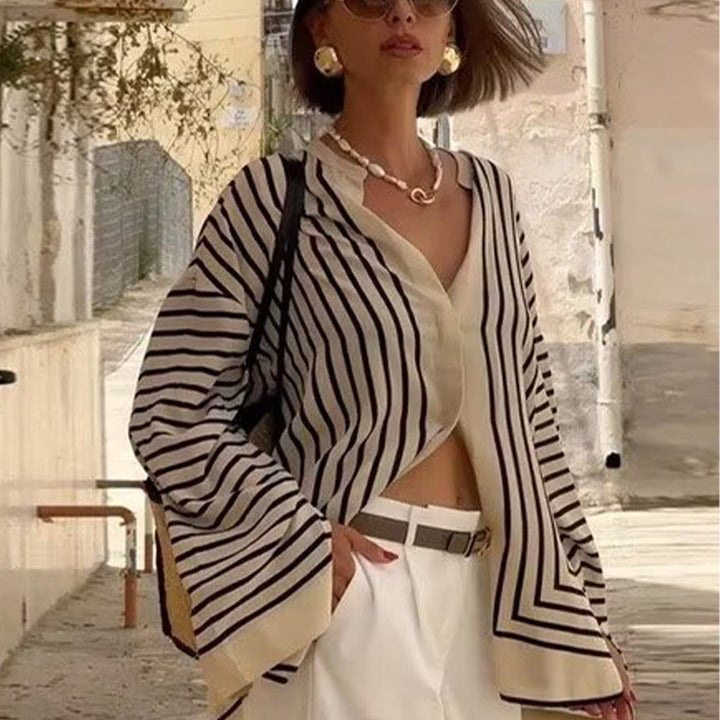 Beverly | Chic Striped Knit Poncho Wrap