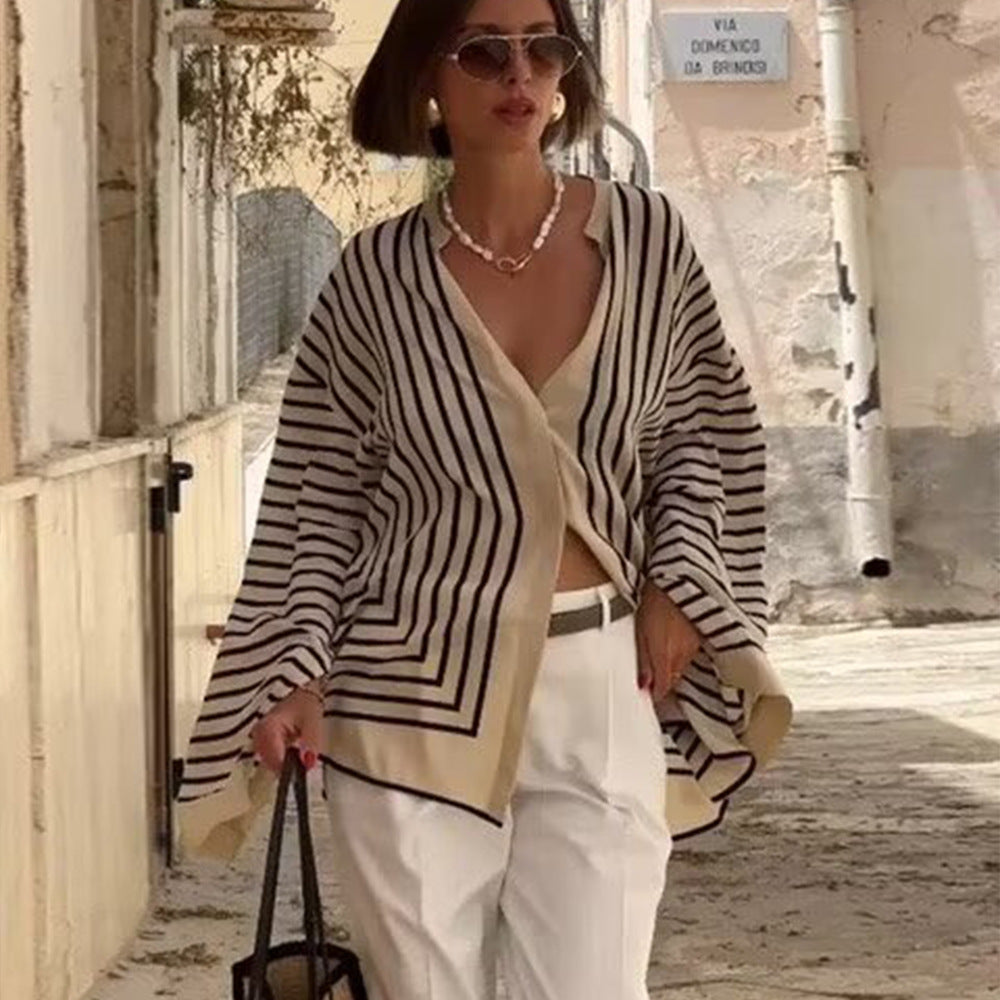 Beverly | Chic Striped Knit Poncho Wrap