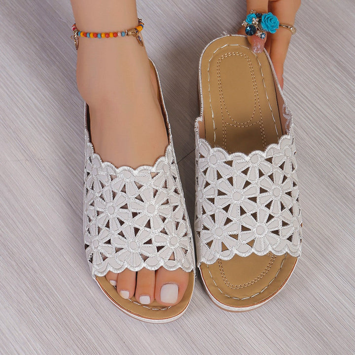 Christine | Chic Floral Cutout Low-Heel Sandals