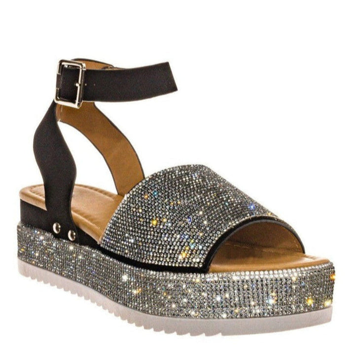 Rita | Glam Rhinestone Sandals with Bold Buckle