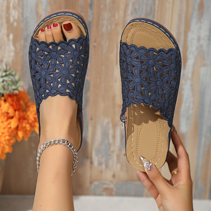 Christine | Chic Floral Cutout Low-Heel Sandals