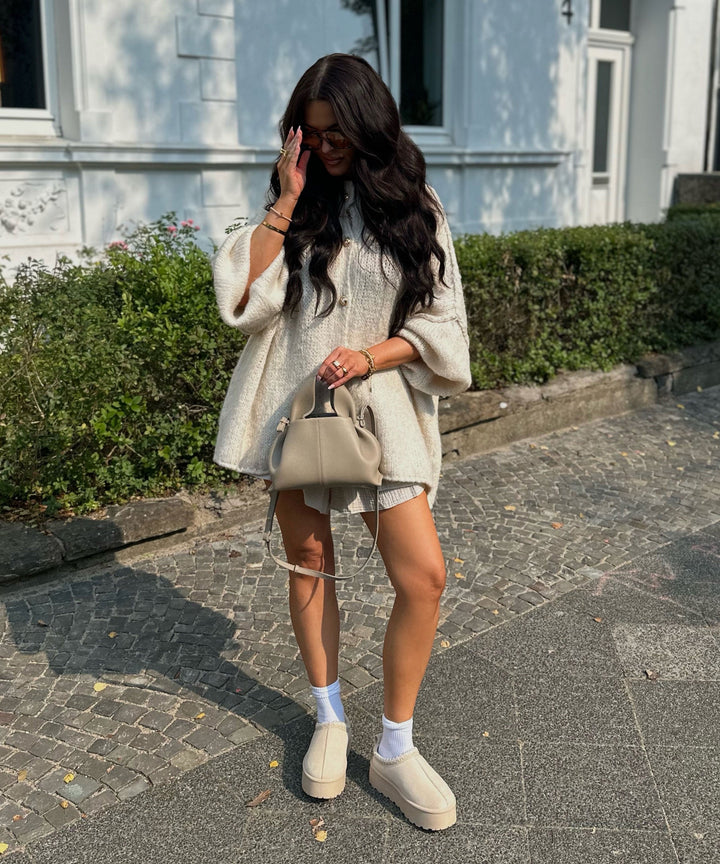 Clara | Beige Oversized Knit Cardigan for Women