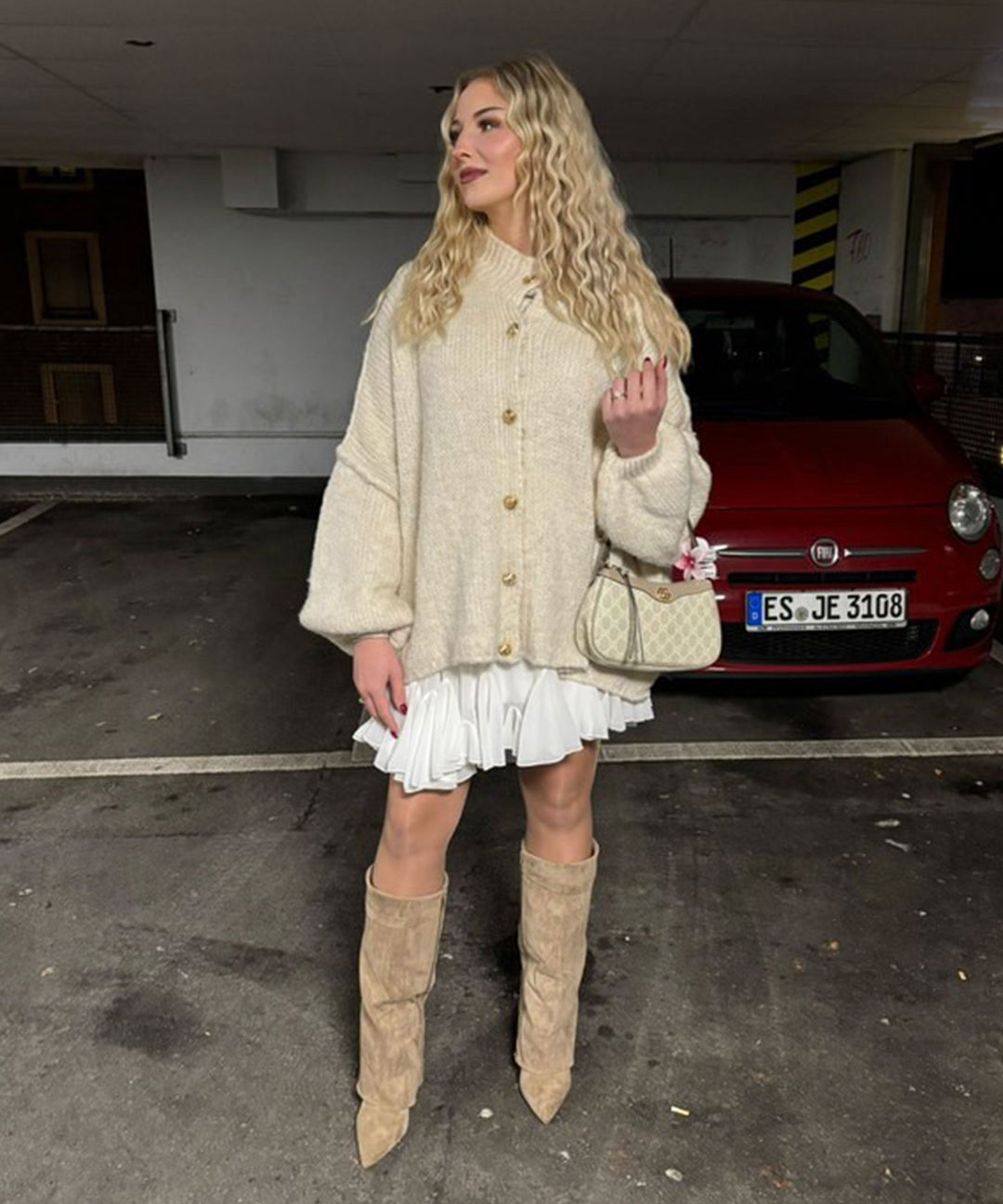 Clara | Beige Oversized Knit Cardigan for Women