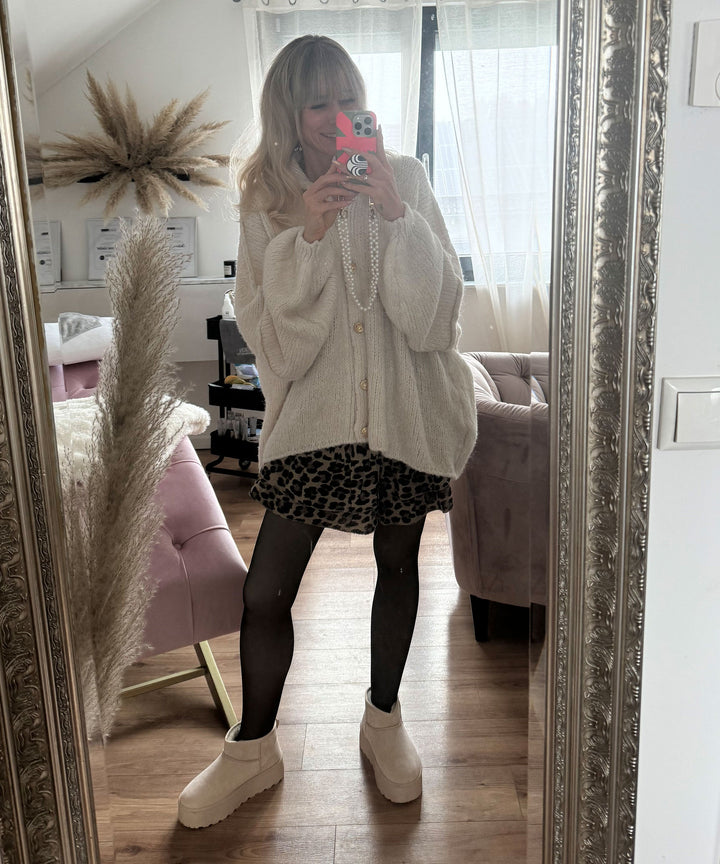 Clara | Beige Oversized Knit Cardigan for Women