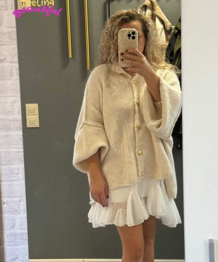 Clara | Beige Oversized Knit Cardigan for Women