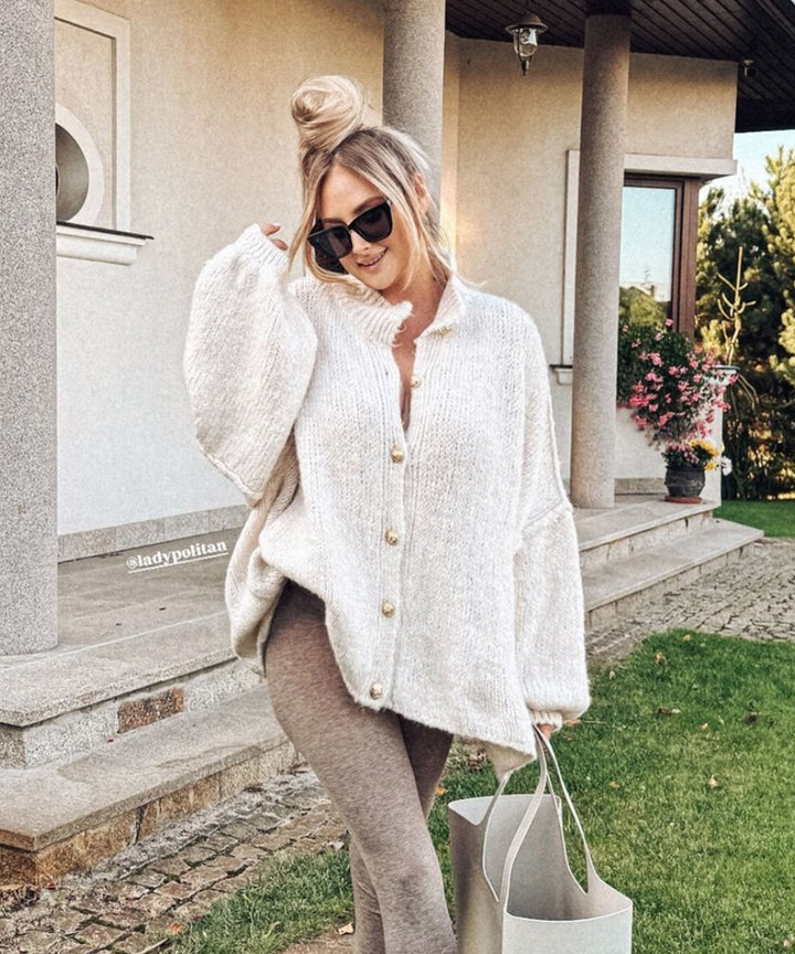 Clara | Beige Oversized Knit Cardigan for Women