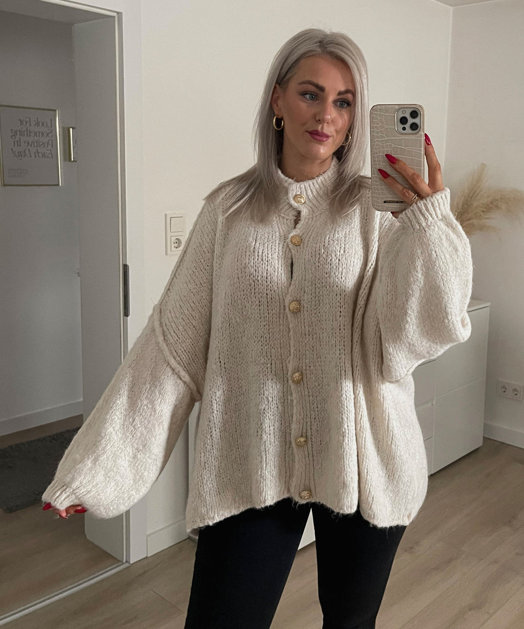 Clara | Beige Oversized Knit Cardigan for Women