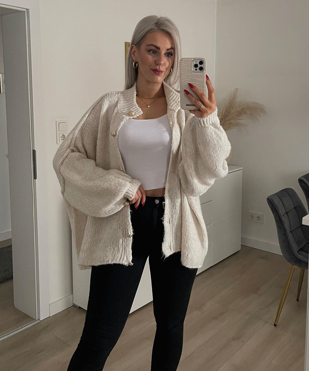 Clara | Beige Oversized Knit Cardigan for Women