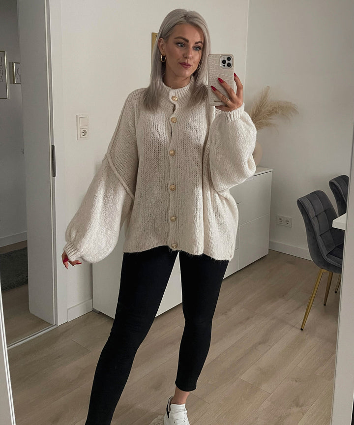 Clara | Beige Oversized Knit Cardigan for Women