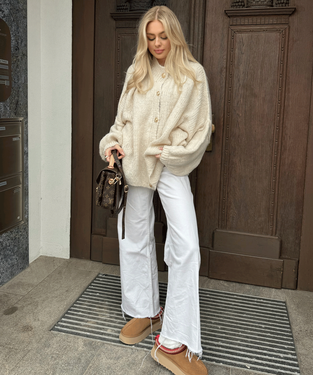 Clara | Beige Oversized Knit Cardigan for Women