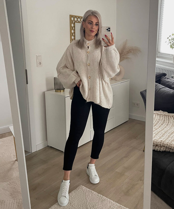 Clara | Beige Oversized Knit Cardigan for Women