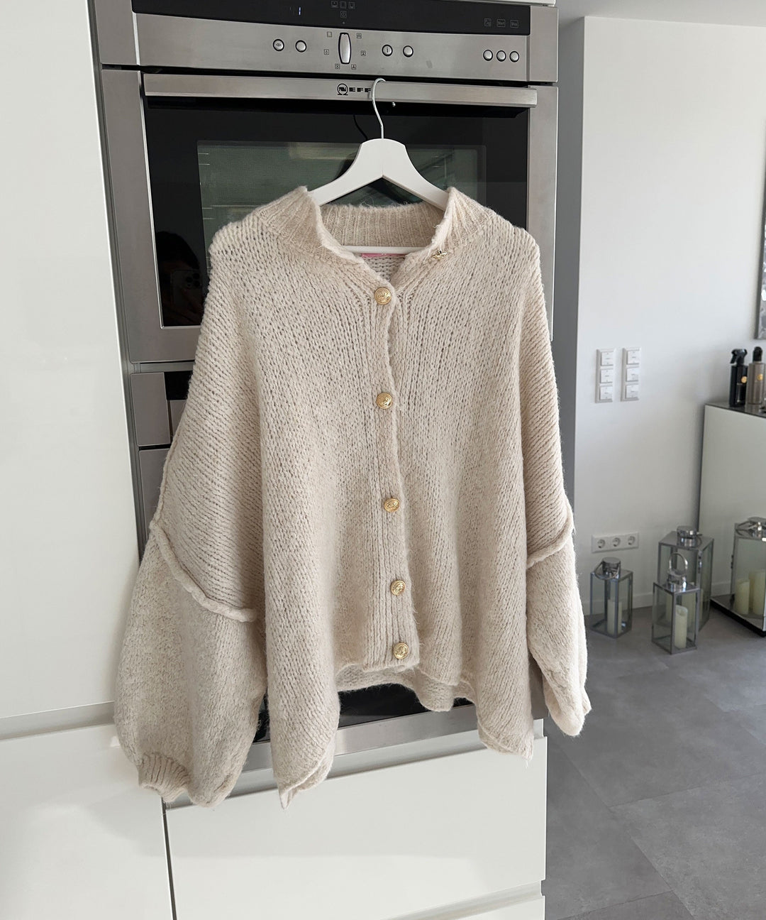 Clara | Beige Oversized Knit Cardigan for Women