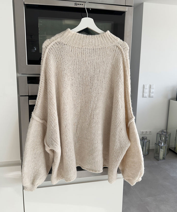 Clara | Beige Oversized Knit Cardigan for Women