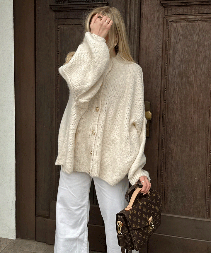 Clara | Beige Oversized Knit Cardigan for Women