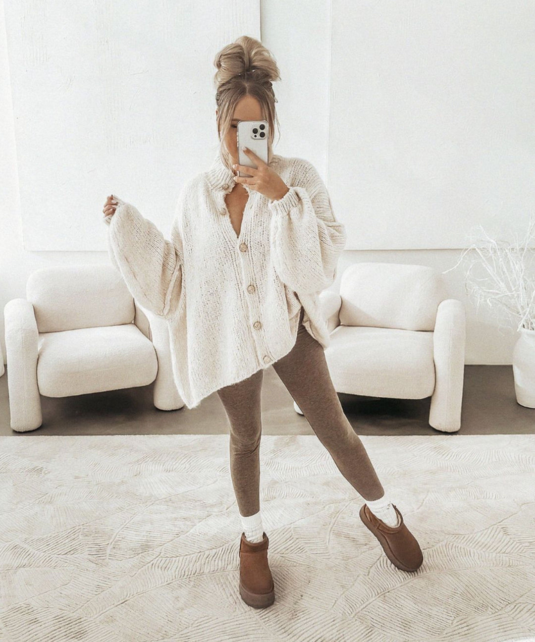 Clara | Beige Oversized Knit Cardigan for Women