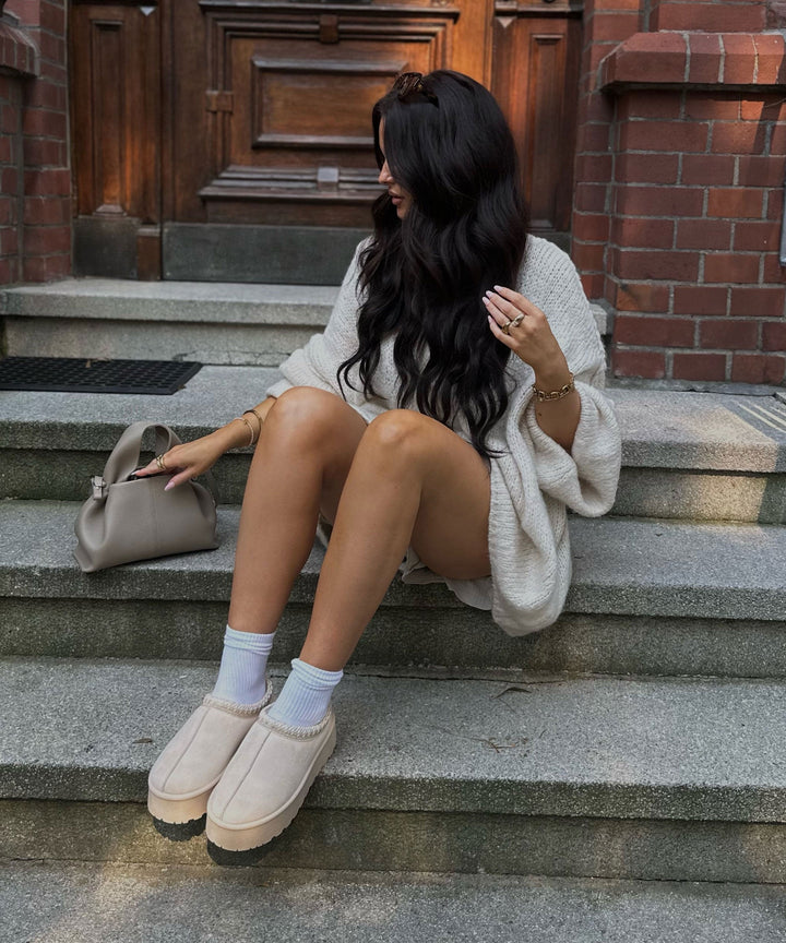 Clara | Beige Oversized Knit Cardigan for Women