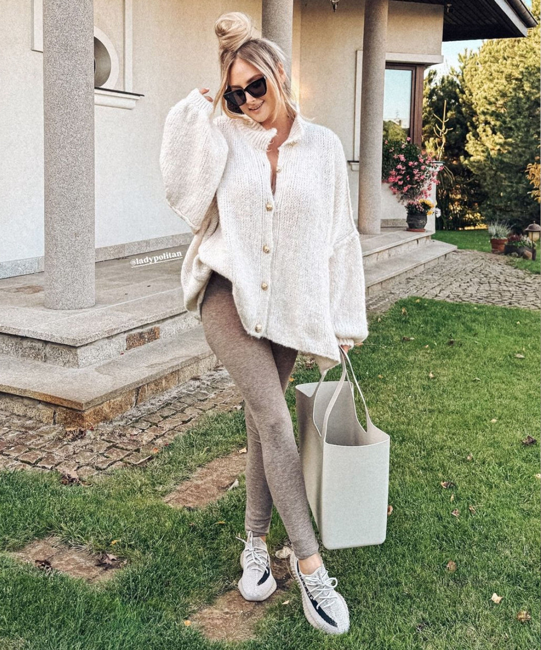 Clara | Beige Oversized Knit Cardigan for Women