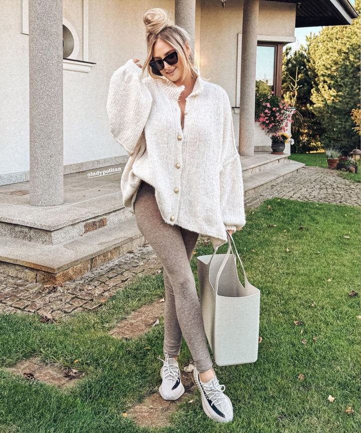 Clara | Beige Oversized Knit Cardigan for Women