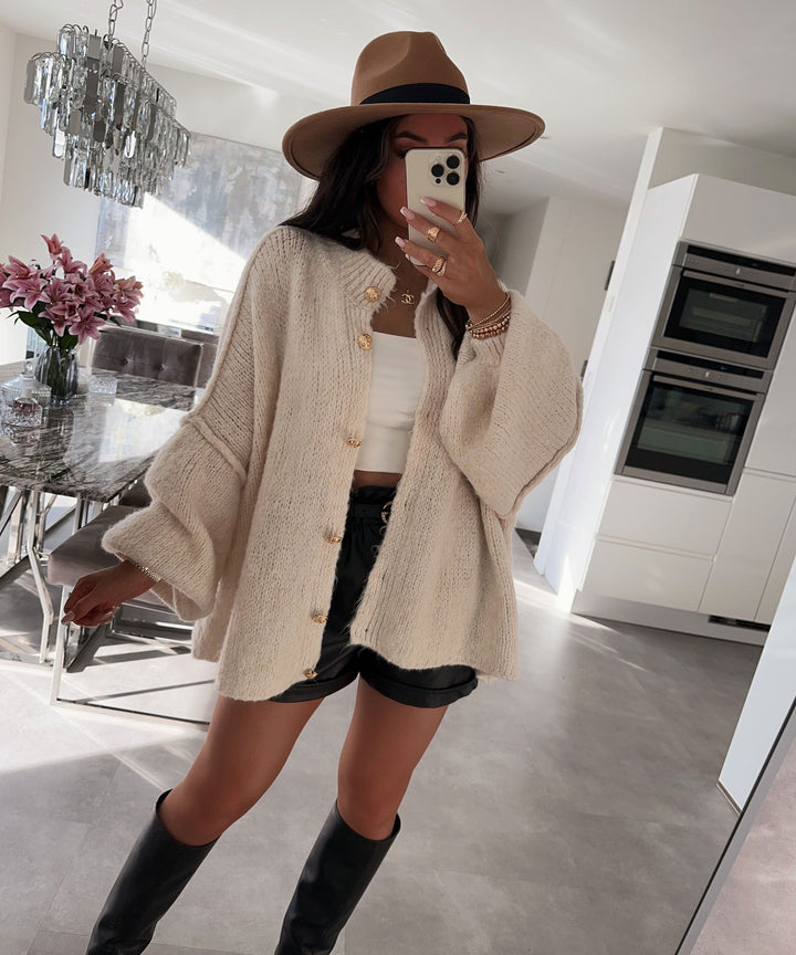 Clara | Beige Oversized Knit Cardigan for Women