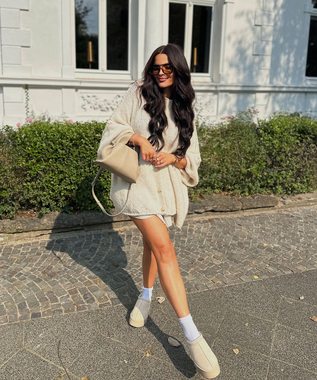 Clara | Beige Oversized Knit Cardigan for Women