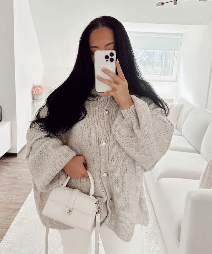 Clara | Beige Oversized Knit Cardigan for Women