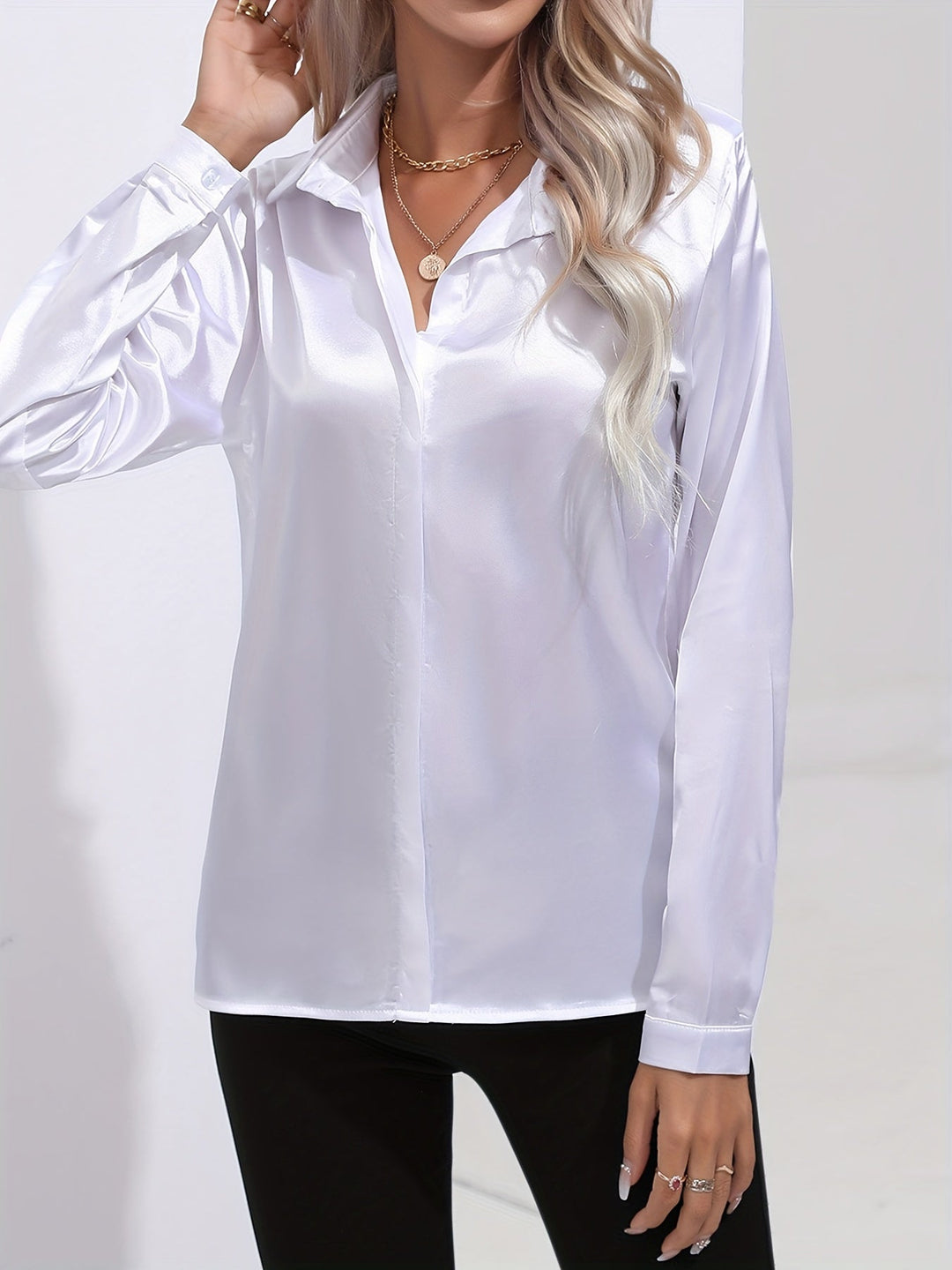 Gabriella | Chic Satin Long Sleeve Blouse