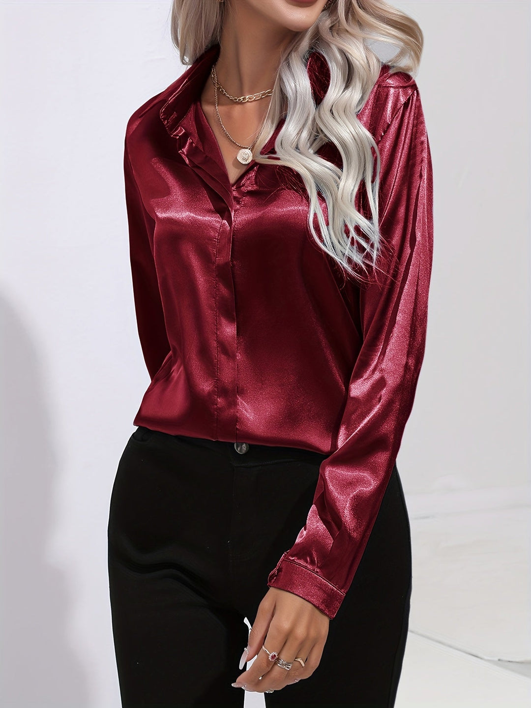 Gabriella | Chic Satin Long Sleeve Blouse