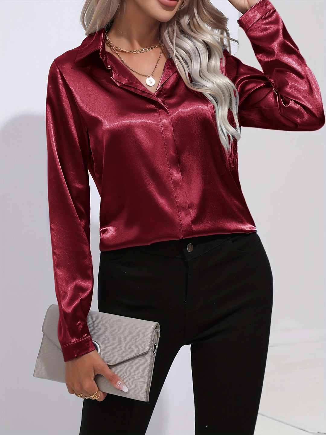 Gabriella | Chic Satin Long Sleeve Blouse