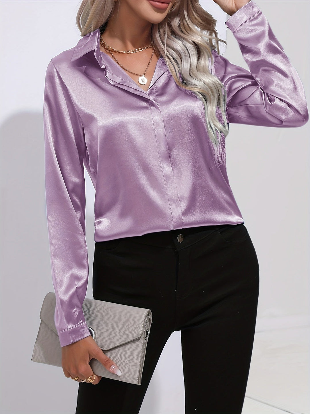 Gabriella | Chic Satin Long Sleeve Blouse