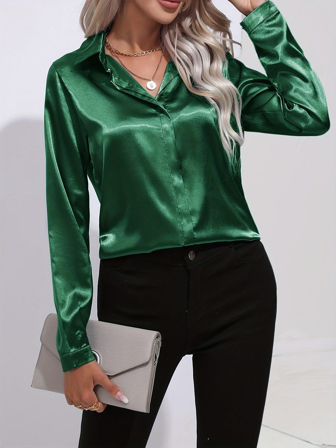 Gabriella | Chic Satin Long Sleeve Blouse
