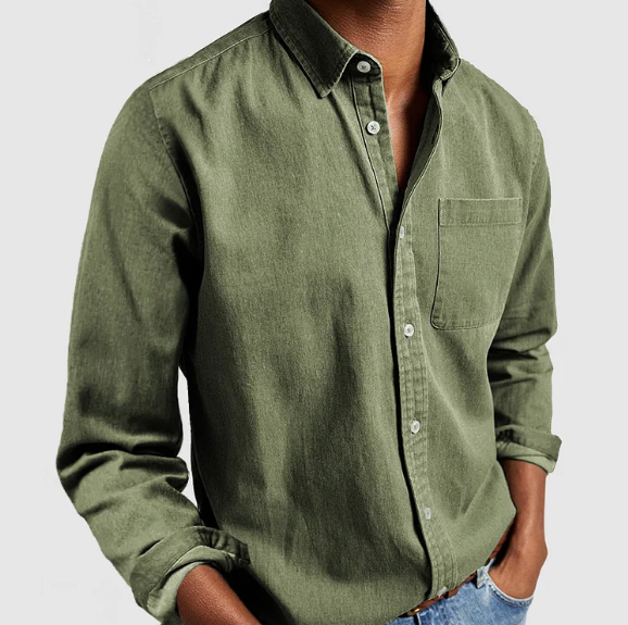 Casual Men's Denim Shirt Soft Cotton Blend