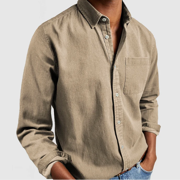 Casual Men's Denim Shirt Soft Cotton Blend