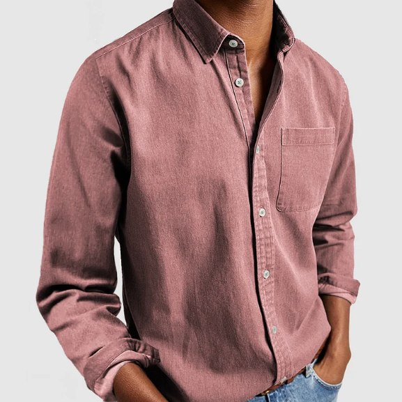 Casual Men's Denim Shirt Soft Cotton Blend