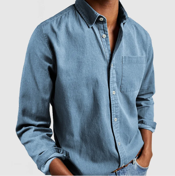 Casual Men's Denim Shirt Soft Cotton Blend