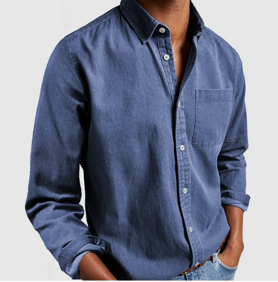 Casual Men's Denim Shirt Soft Cotton Blend