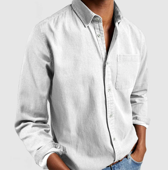 Casual Men's Denim Shirt Soft Cotton Blend