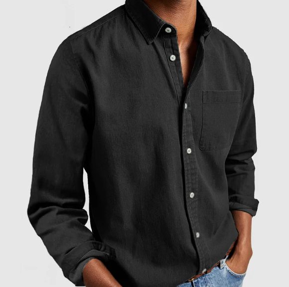 Casual Men's Denim Shirt Soft Cotton Blend