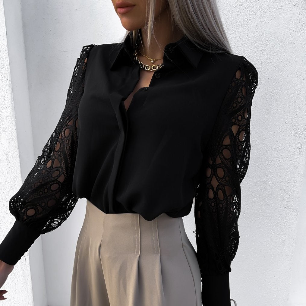 Rita | Chic Black Top with Lace Details