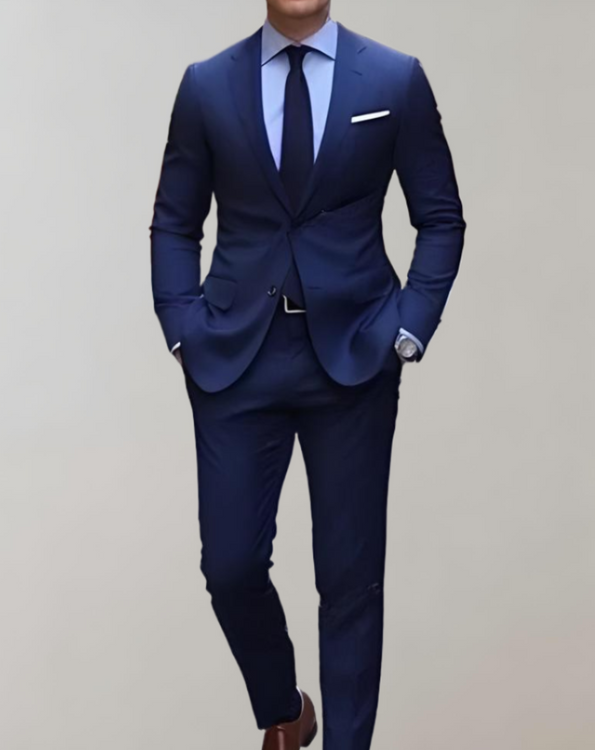 2-Piece Set of Men’s Suit with Single Collar and Formal Trousers
