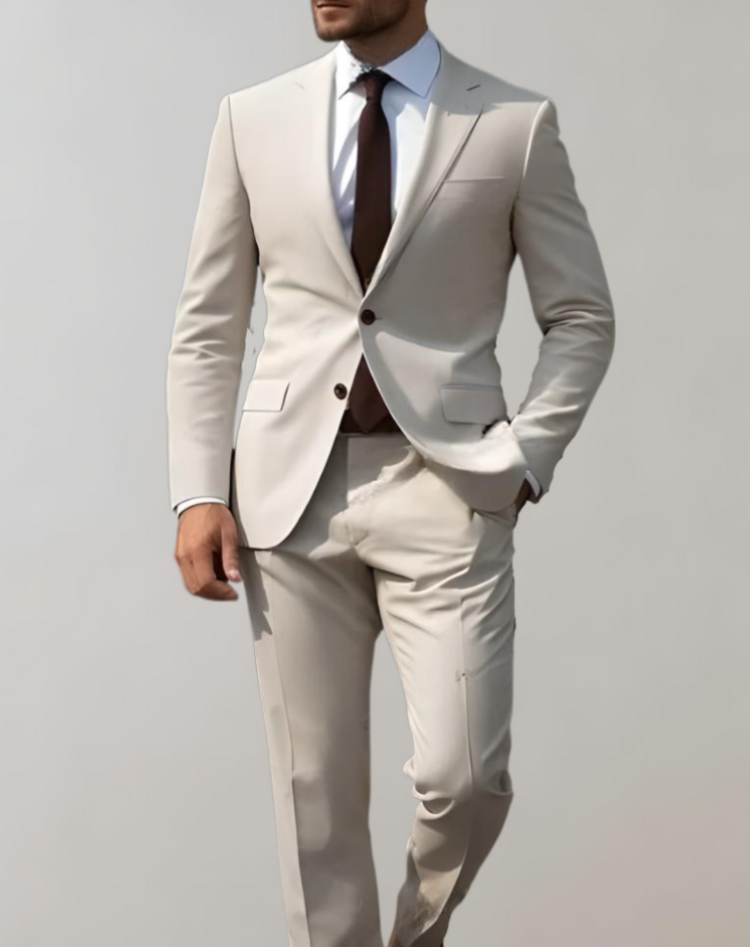2-Piece Set of Men’s Suit with Single Collar and Formal Trousers